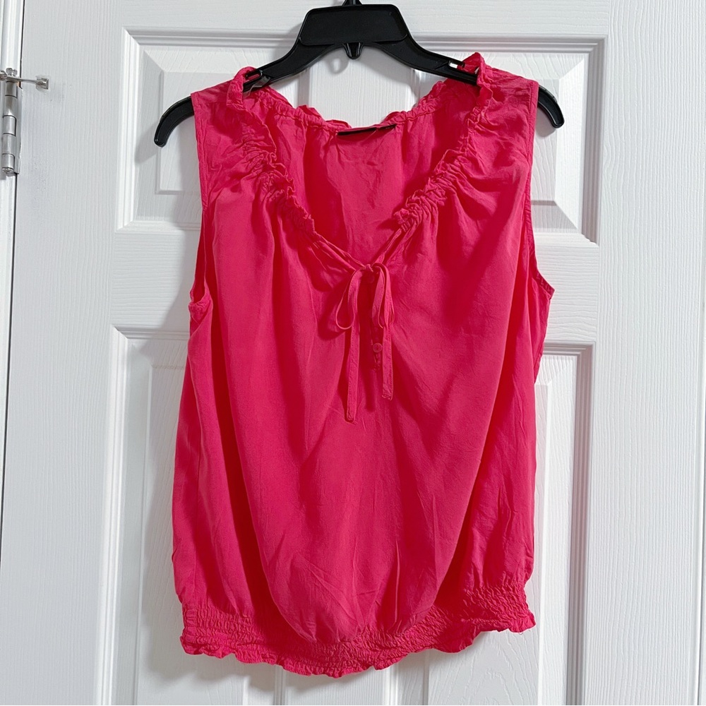 Women’s Watermelon Red Ruffle Blouse with Tie Front - - PL- NWOT